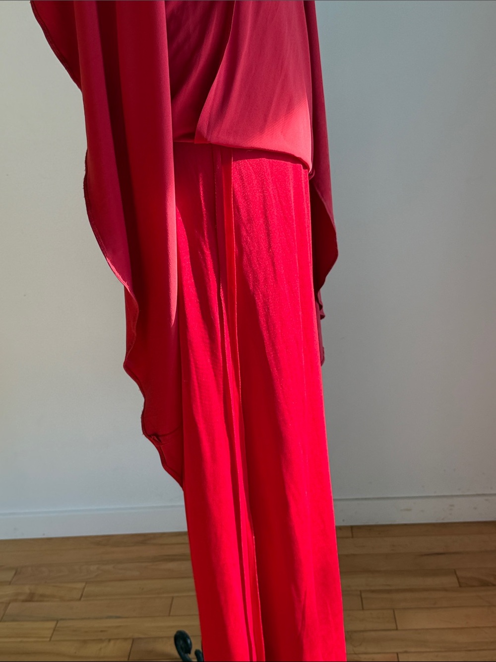 Asymmetrical One-Shoulder Red Evening Gown with Beaded Waist - Picture 9 of 9